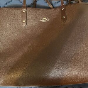 Coach Reversible Plaid Tote with Coach Pouch